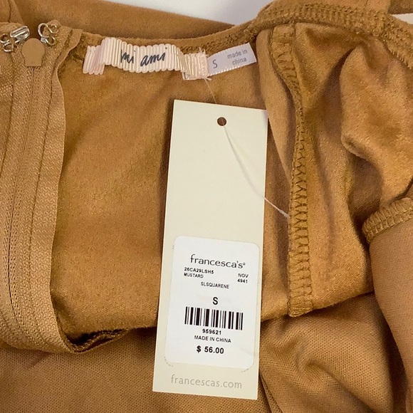 Francesca’s Collection Chris Faux Suede Tan Brown Square Neck Mini Dress - Small - Picture 7 of 10
